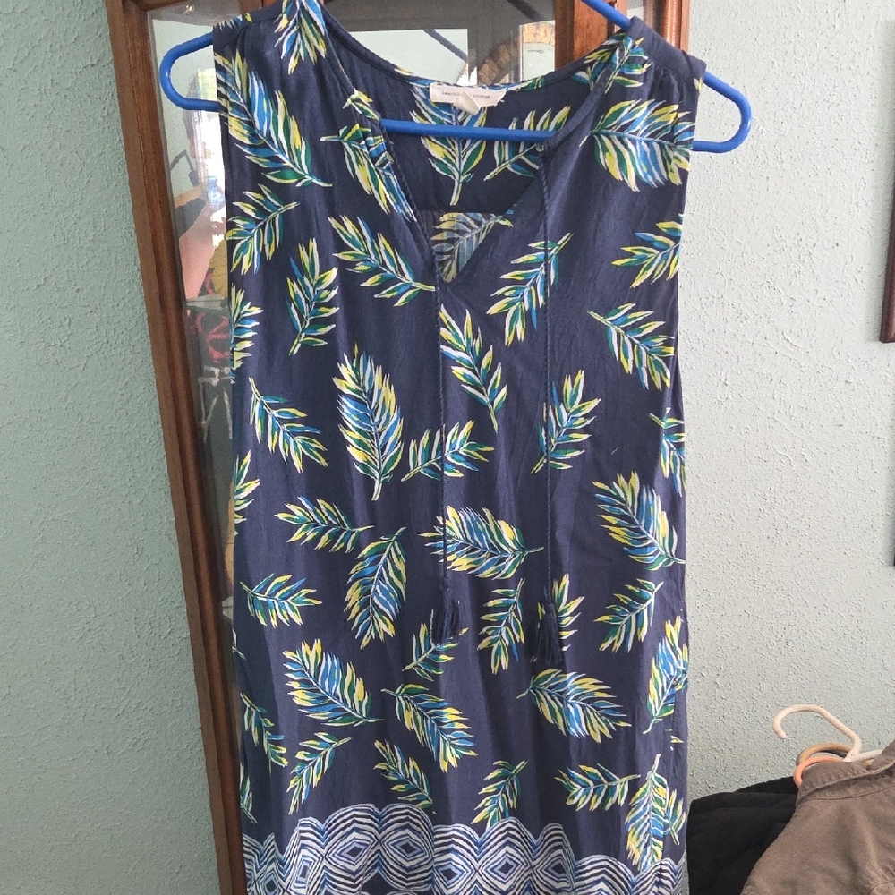 beachlunchlounge Navy and Green Leaf Print Mini Dress